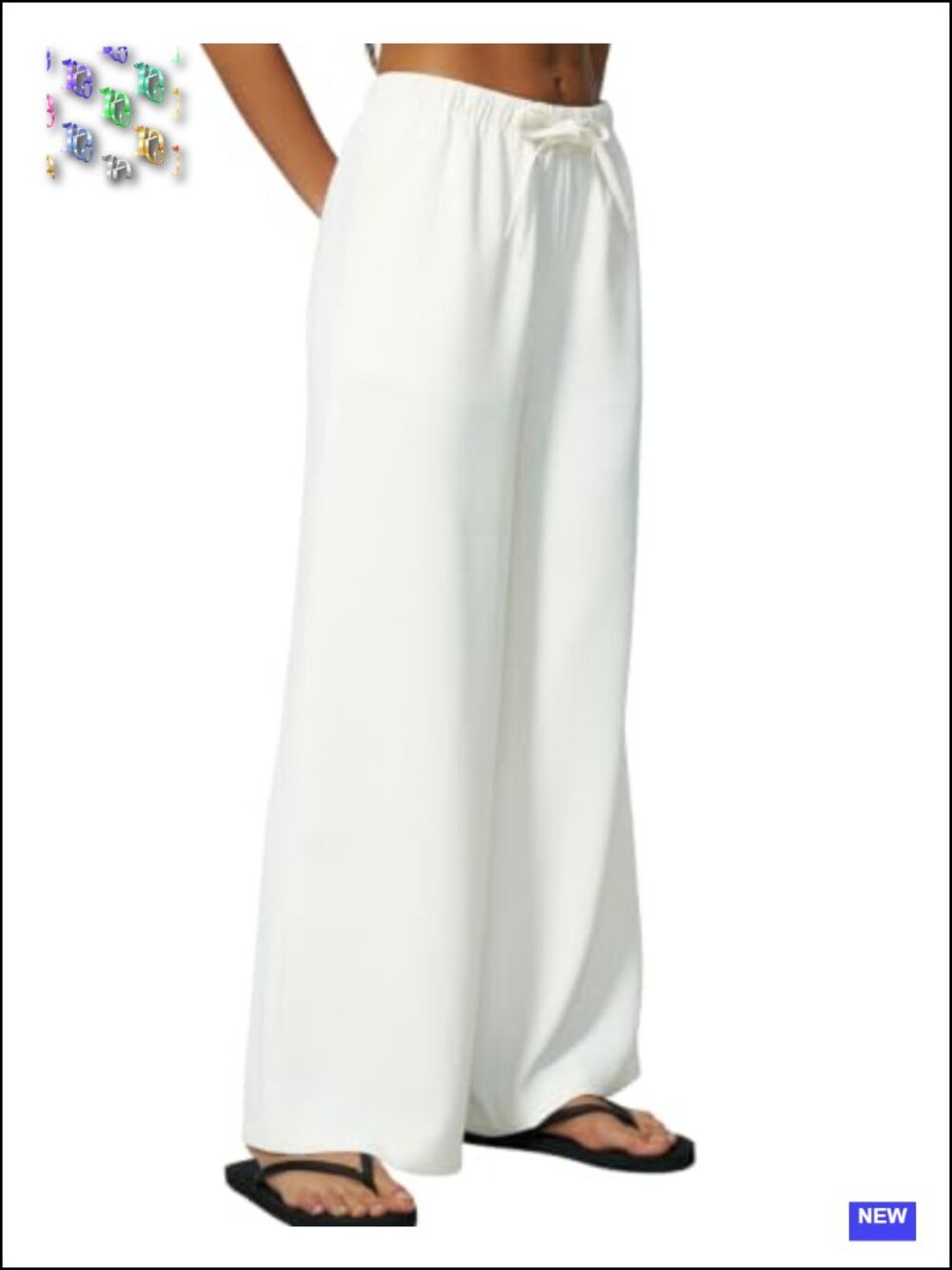 Wrinkle-Free Wide Leg Palazzo Pants High Rise Drawstring Elastic Waist with - Picture 2 of 6
